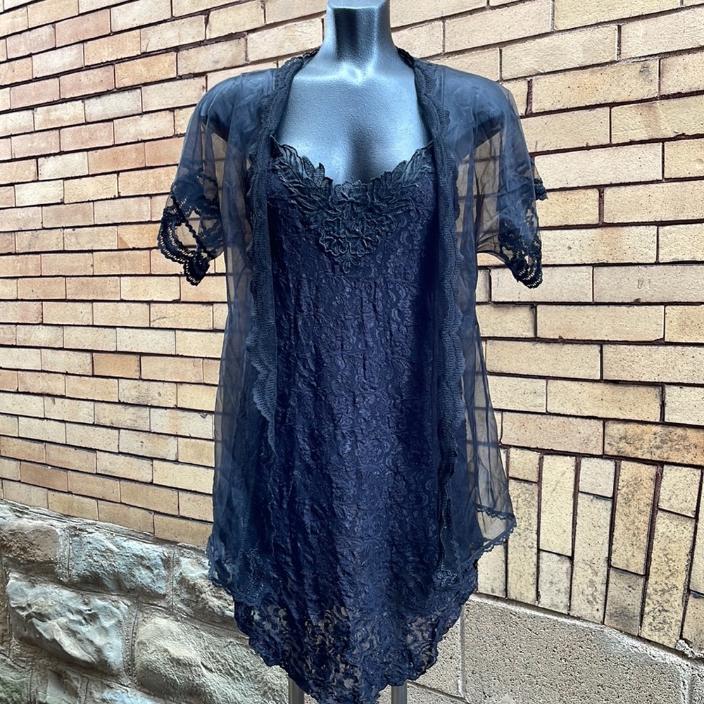 Vintage Cinema Etoile Black Lace Chemise Lingerie w/ Midnight Hour Lace Cover